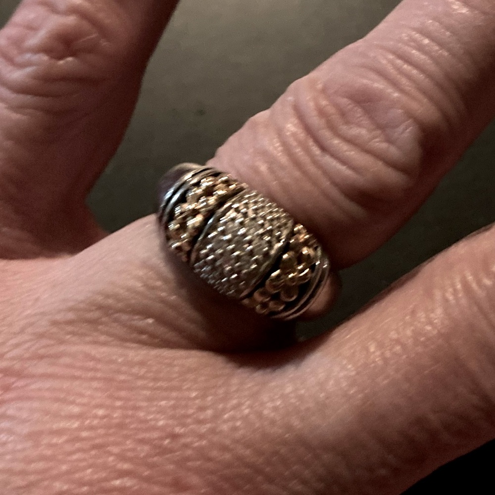 14 k gold and two toned silver lace Diamond band statement ring
